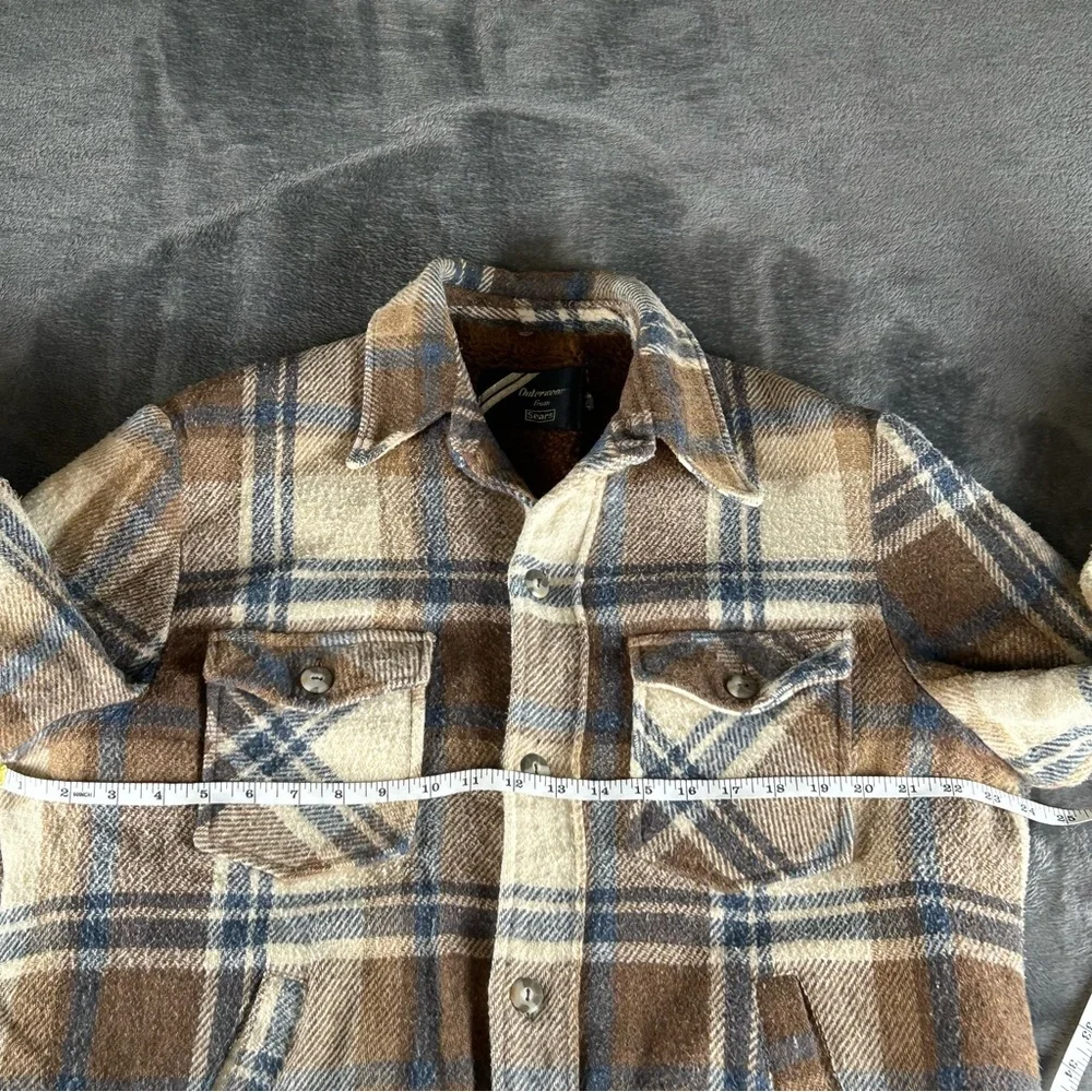 Vintage Sears Outerwear Jacket Mens Large Tan Plaid‎ Insulated Jacket 70s 80s